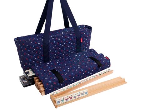 NEW Mahjong 4-pc Set quilted Cttn Tote Bag W/ Bttn Loop 