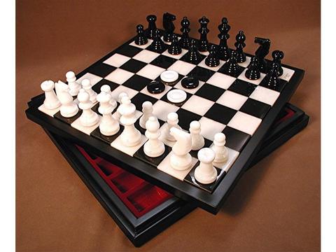 Chess & Checkers Set - Alabaster Black