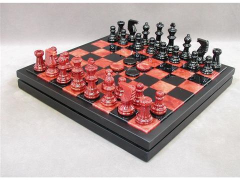 Chess & Checkers Set - Alabaster Red and Black