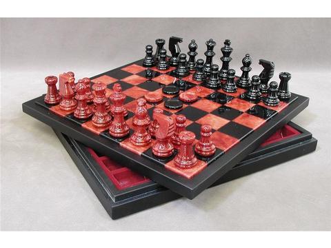 Chess & Checkers Set - Alabaster Red and Black