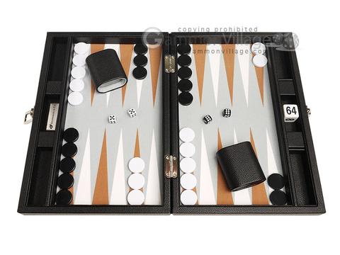 13-inch Premium Backgammon Set - Black with White and Rum Points