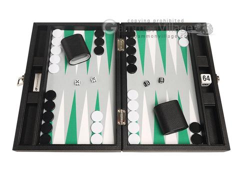 13-inch Premium Backgammon Set - Black with White and Green Points