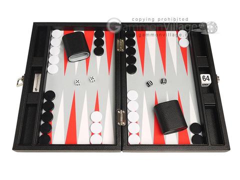 13-inch Premium Backgammon Set - Black with White and Scarlet Red Points
