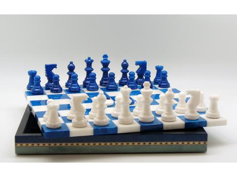 Chess Set - Alabaster - Chest - Blue and White