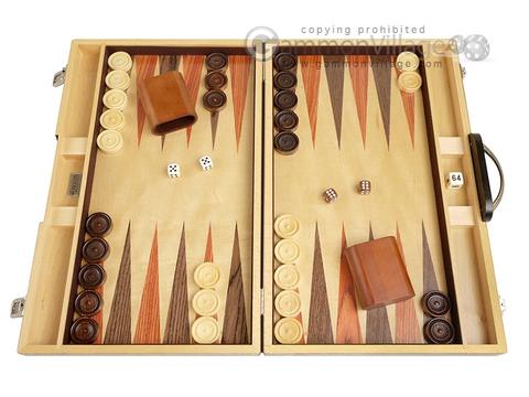 BACKGAMMON SET WOODEN BOARD GAME PAPYRUS DESIGN 20" WITH DOUBLING DICE 