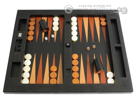 Zaza & Sacci® Leather Table Top Backgammon Set - Black Lizard