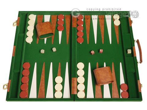 Top-Quality Leatherette Backgammon Sets, 15 to 21 inches, $50 to $125