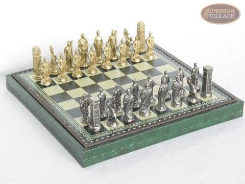 Marble Patterned Chess Box Set with Gold/Silver Metal Chessmen