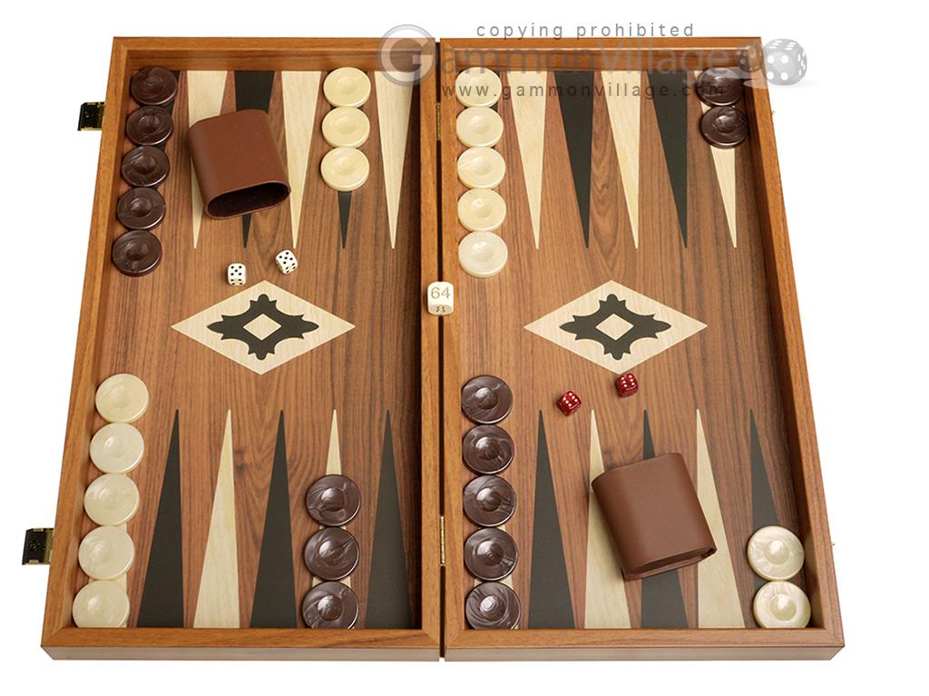 BACKGAMMON SET WOODEN BOARD FOLDABLE GAME "ANCIENT I" DESIGN 20" DOUBLING DICE 