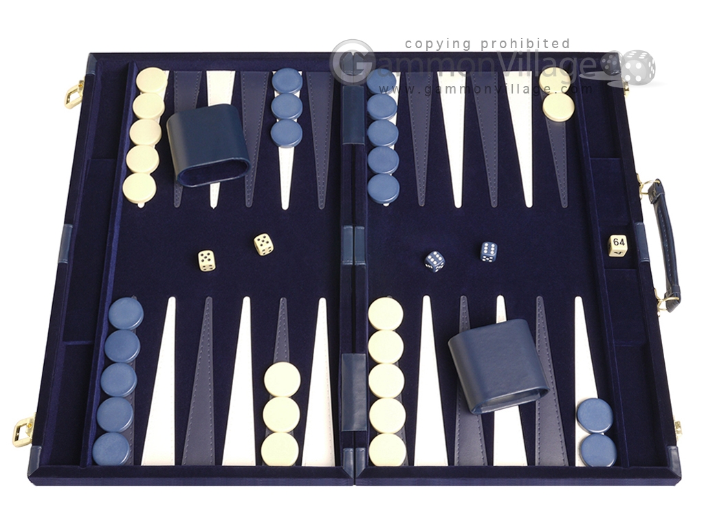 15-inch Velour Backgammon Set by GammonVillage - Blue/White
