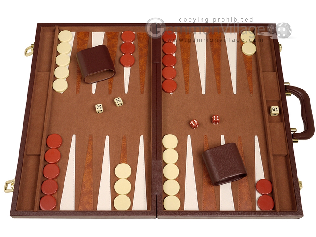 Brown & White 14.75" Recreational Board Game Vinyl Backgammon Set 