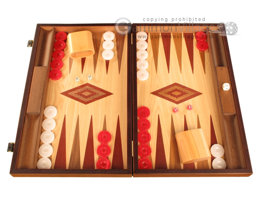Walnut and Oak Backgammon Set - Large - Red
