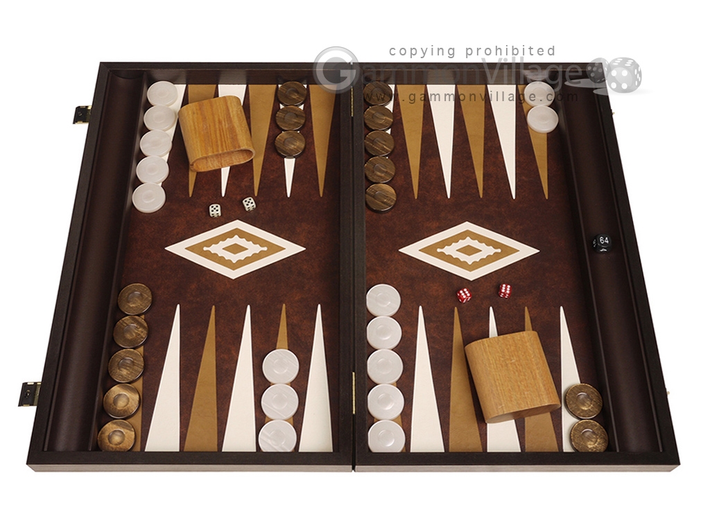 19-inch Wood Backgammon Set - Wenge W/ Dark Brown Leatherette Field