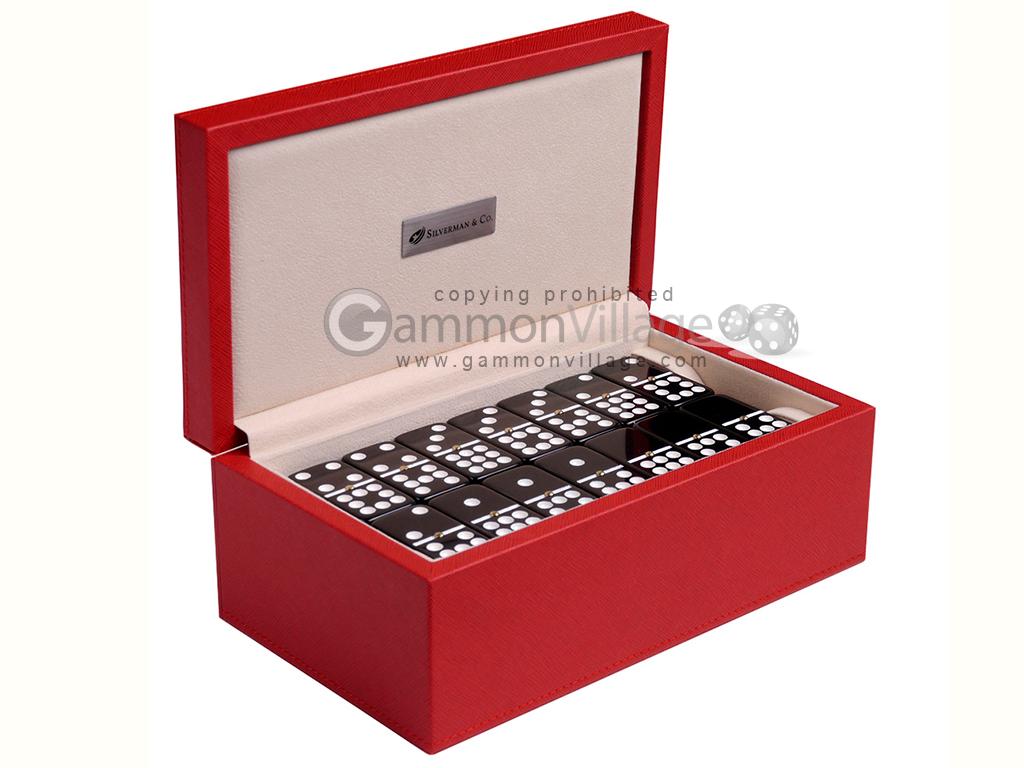 Silverman & Co. Double 9 Large Black Domino Set - Red Case