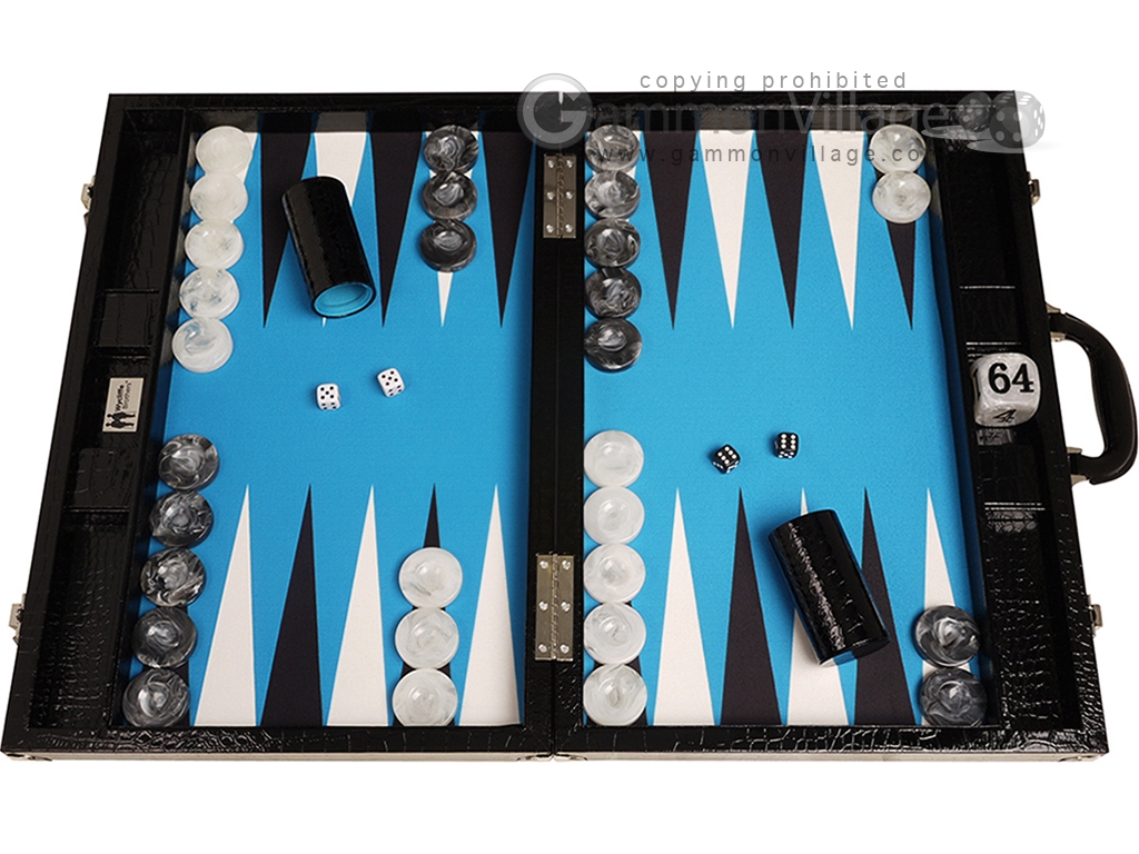 Wycliffe Brothers® 21-inch Tournament Backgammon Set - Black Croco Case  with Blue Field - Gen III