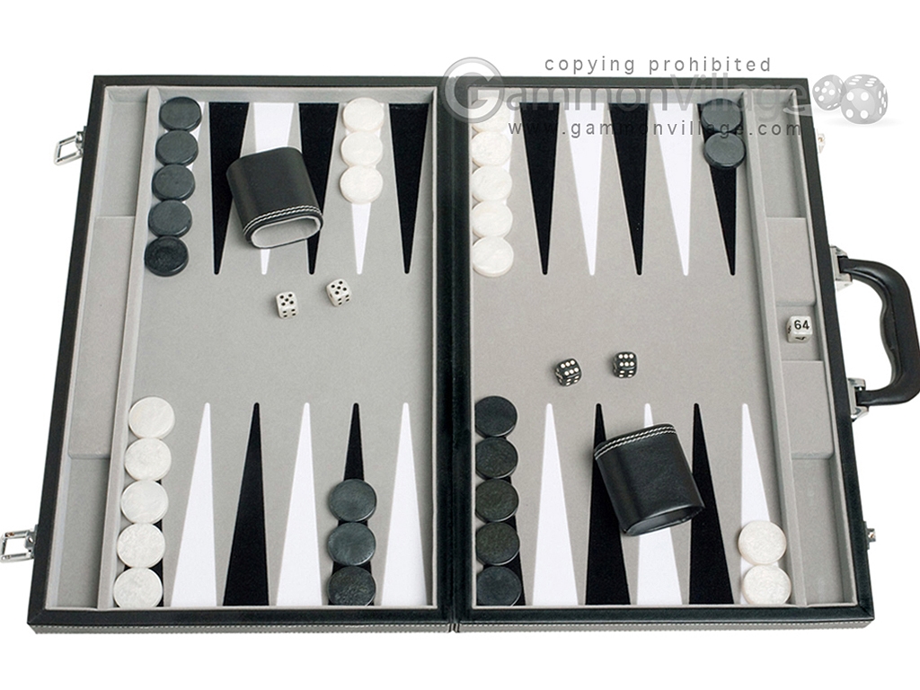 18-inch Leatherette Backgammon Set - Inlaid Velvet Field - Black/Grey
