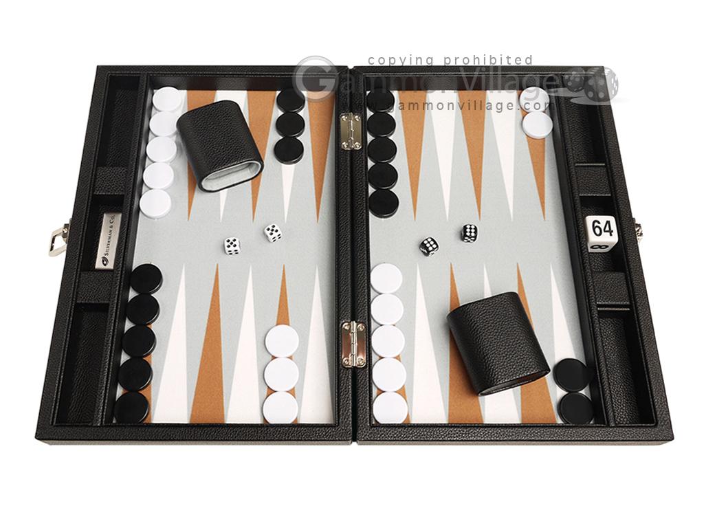 13-inch Premium Backgammon Set - Black with White and Rum Points