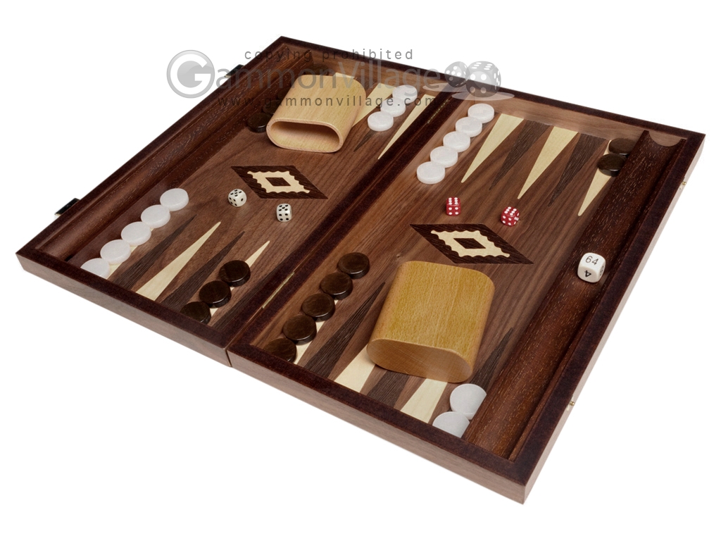 15-inch Zebrano Backgammon Set - Walnut Field