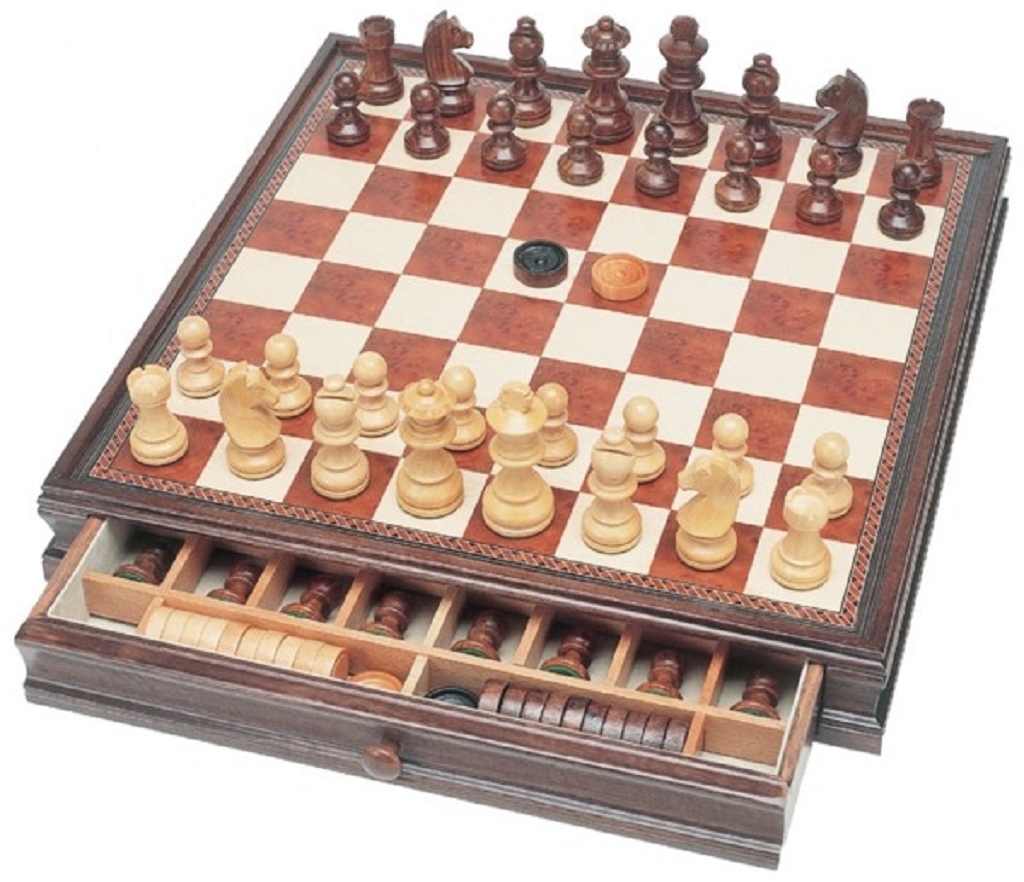 Ajedrez De Madera De Lujo 9.4" hecho a mano Checker y Backgammon Set 