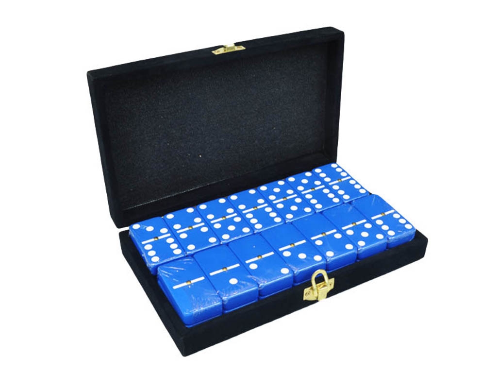 Domino Double Six Blue Dominoes Tournament Size in Velvet Case w/ FREE Shipping 