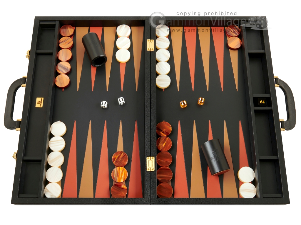 23-inch Large Leather Backgammon Set by Zaza & Sacci - Black
