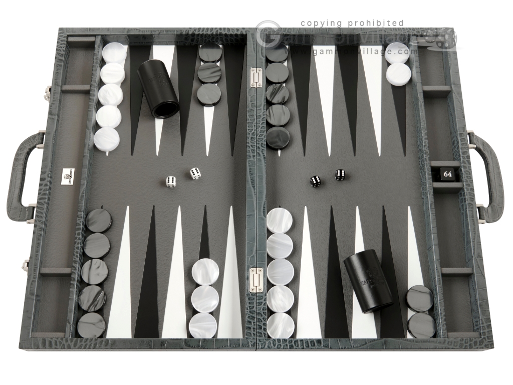 Zaza & Sacci® Leather Backgammon Set - Model ZS-612 - Large - Grey Croco