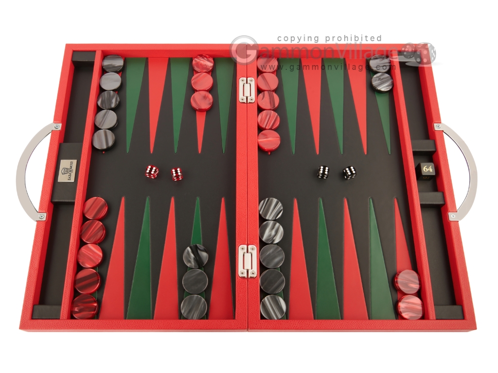 15inch Luxury Travel Backgammon Set by Zaza & Sacci Leather Red