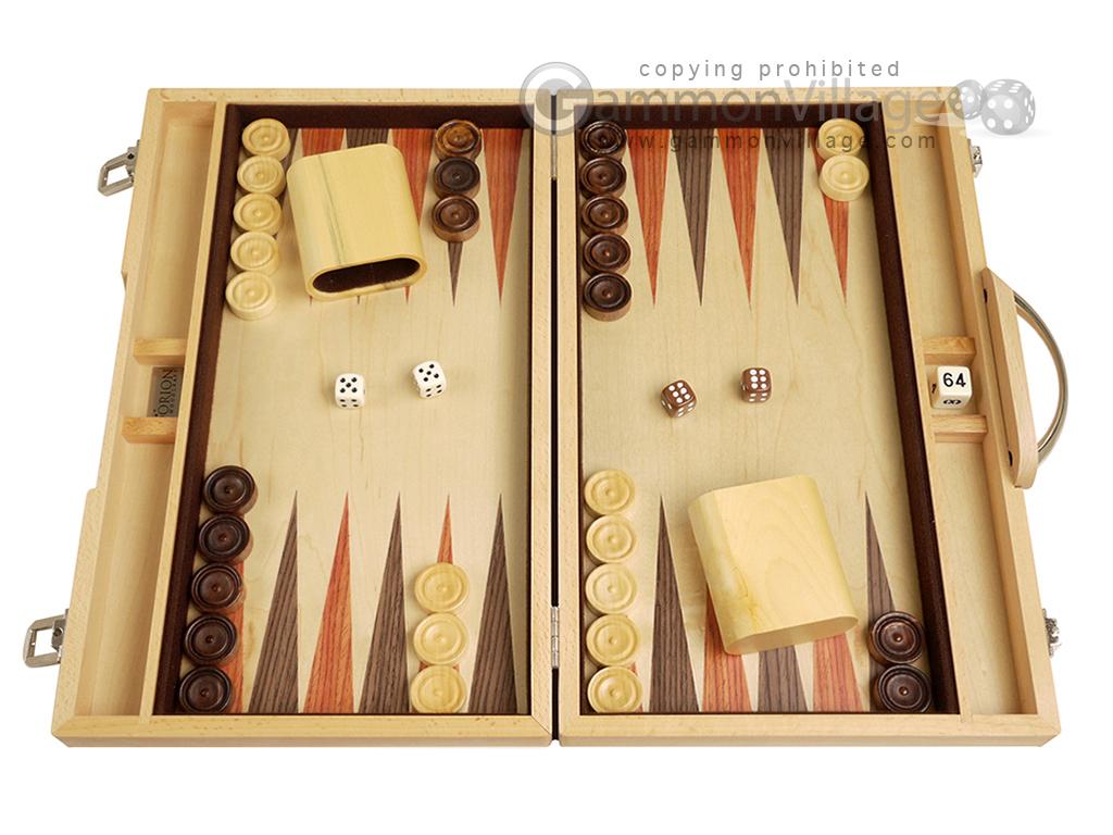 15-inch Wood Veneer Backgammon Set By Orion Woodcraft - Oak/Mahogany