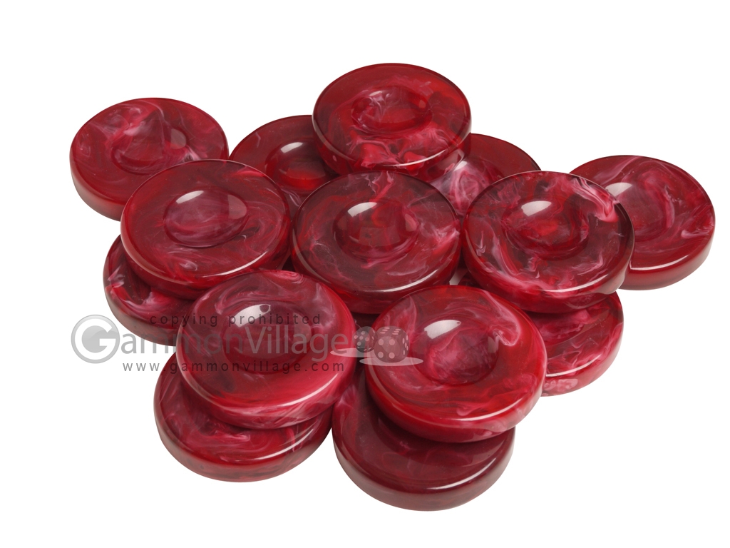 Backgammon Checkers - Marbleized - Bordeaux - with Finger Dish - (1 3/4 in. Dia.) - Roll of 15