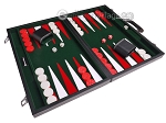 18-inch Leatherette Backgammon Set - Inlaid Velvet Field -  Black/Green