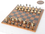 Champion Brass Staunton Chessmen with Patterned Italian Leatherette Chess Board