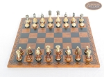 Champion Brass Staunton Chessmen with Patterned Italian Leatherette Chess Board