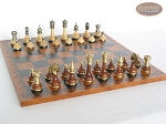 Champion Brass Staunton Chessmen with Patterned Italian Leatherette Chess Board