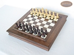 Professional Staunton Maple Chessmen with Italian Alabaster Chess Board with Storage