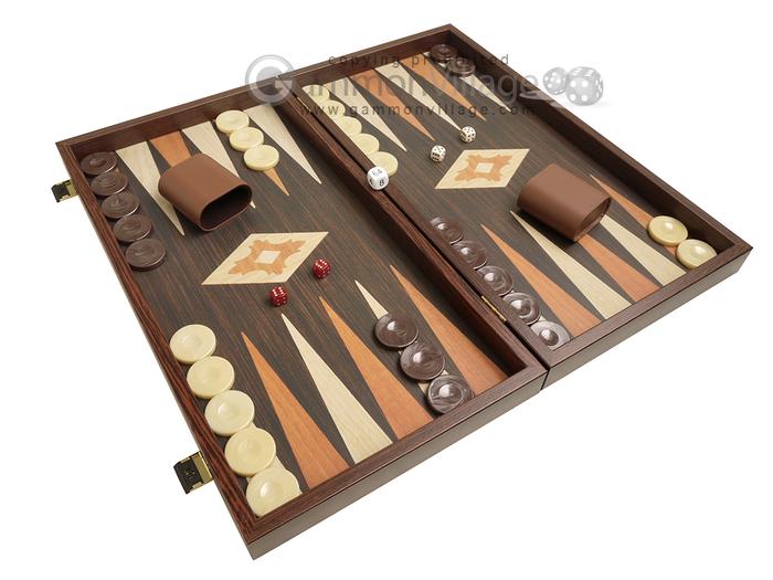 18-inch Wood Backgammon Set - Wenge w/ Printed Field - Greece