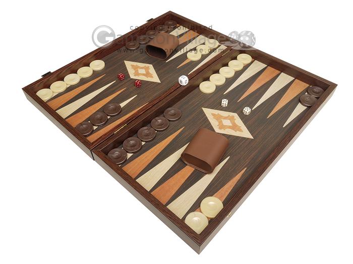 18-inch Wood Backgammon Set - Wenge w/ Printed Field - Greece