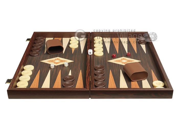 18-inch Wood Backgammon Set - Wenge w/ Printed Field - Greece