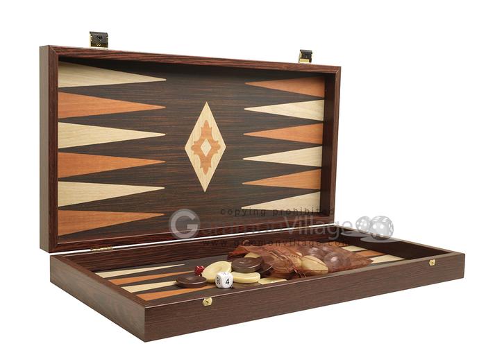 18-inch Wood Backgammon Set - Wenge w/ Printed Field - Greece