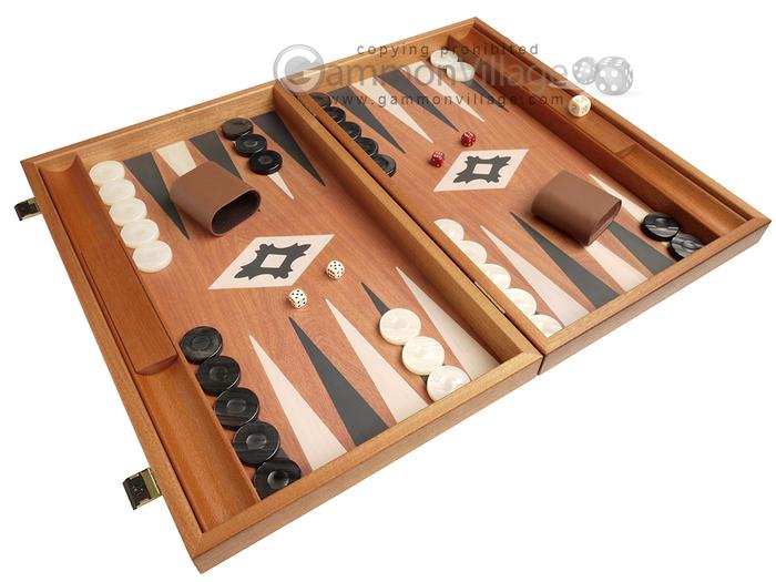 Mahogany with Printed Field and Side Racks 19-inch Wood Backgammon Set 