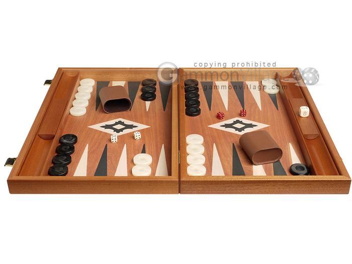 19-inch Wood Backgammon Set by Manopoulos – Mahogany w/Side Racks