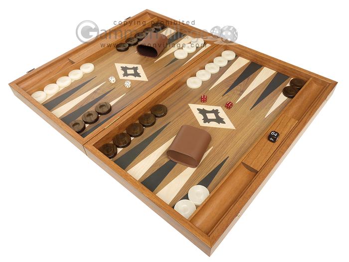 19-inch Wood Backgammon Set by Manopoulos – Walnut w/Printed Field