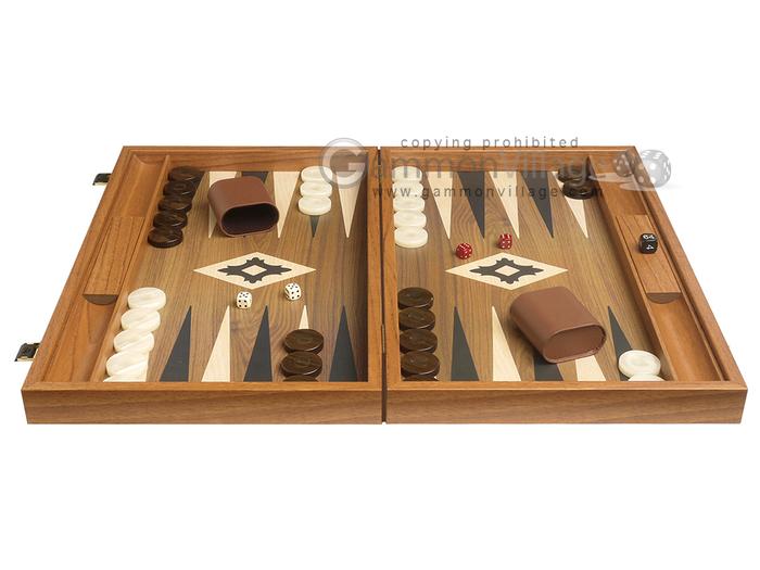 19-inch Wood Backgammon Set by Manopoulos – Walnut w/Printed Field