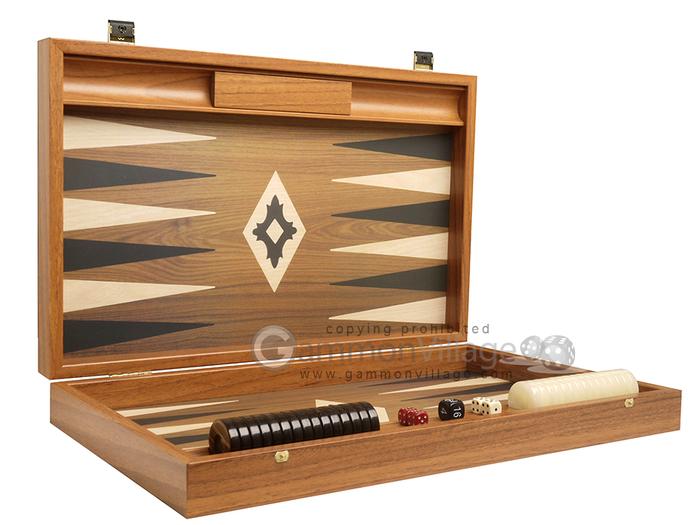 19-inch Wood Backgammon Set by Manopoulos – Walnut w/Printed Field