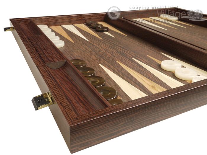 19-inch Wood Backgammon Set by Manopoulos – Wenge w/Side Racks