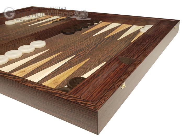 19-inch Wood Backgammon Set by Manopoulos – Wenge w/Side Racks