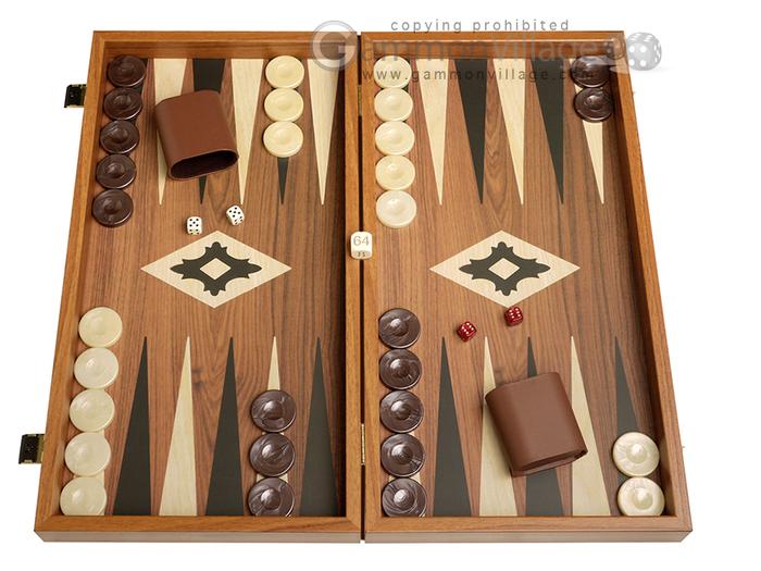 basura Cerdo popurrí 19-inch Wood Backgammon Set - Walnut w/ Printed Field - Greece