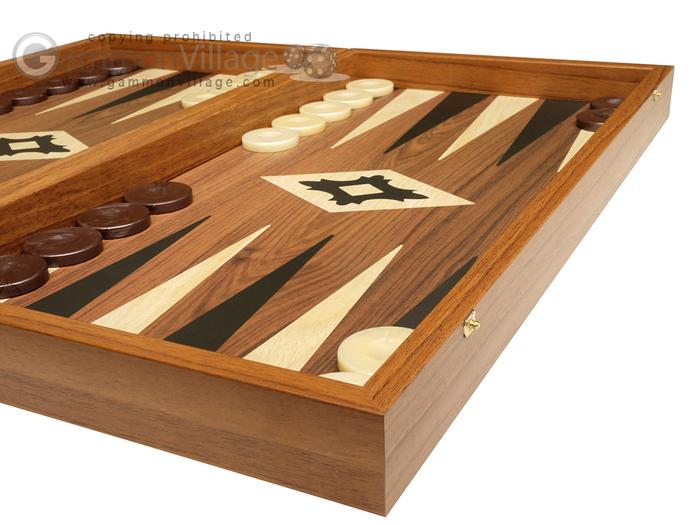 19-inch Wood Backgammon Set - Walnut w/ Printed Field - Greece