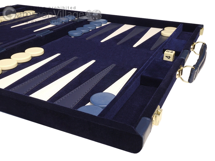 15-inch Velour Backgammon Set by GammonVillage - Blue/White