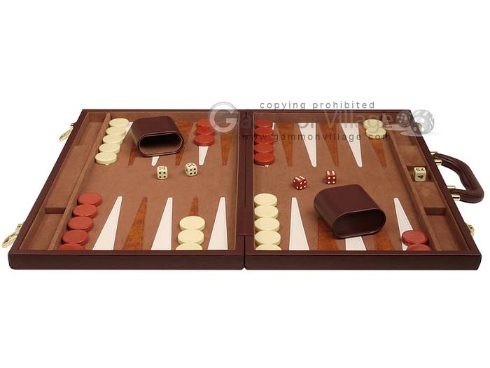 18-inch Leatherette Backgammon Set by GammonVillage – Brown/White