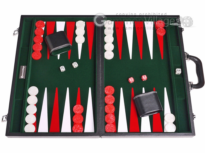 18-inch Leatherette Backgammon Set by GammonVillage – Black/Green